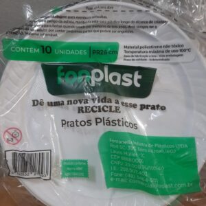 Pratos plásticos PR26cm com 10 unidades